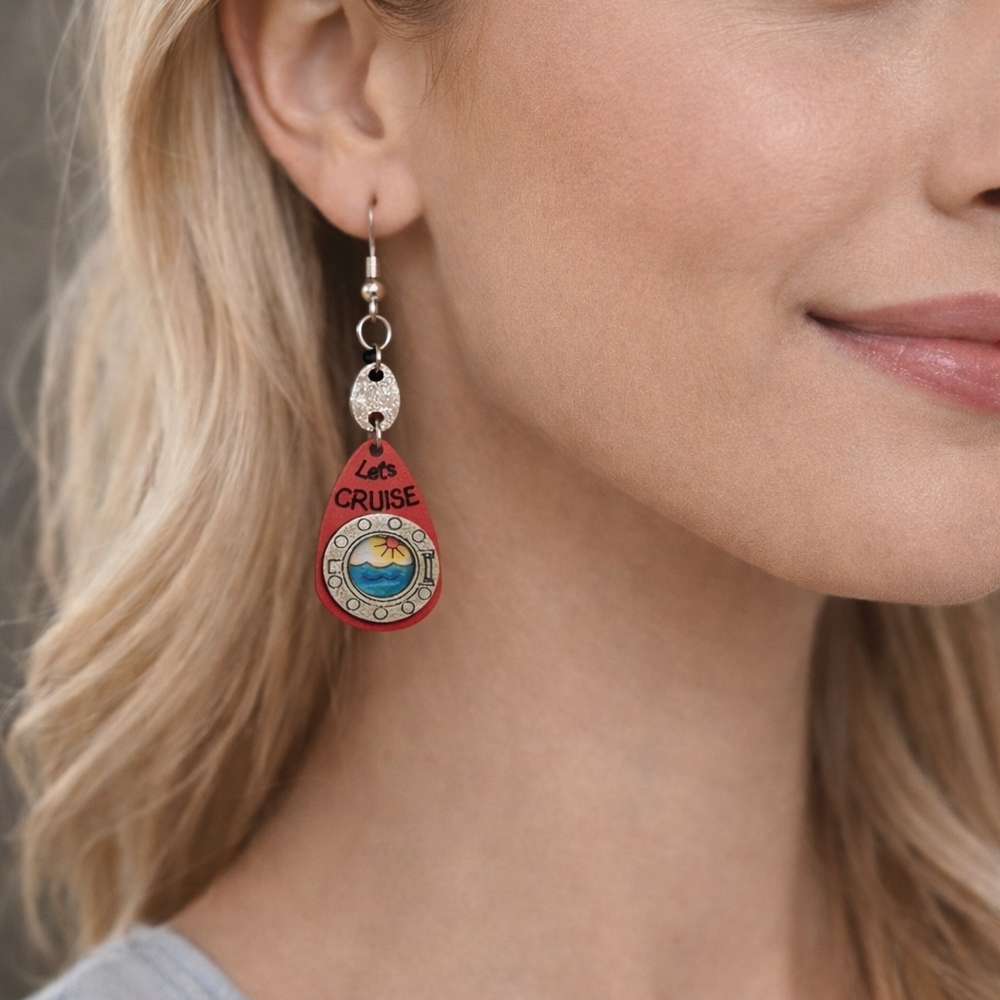Hand-Painted Red and Silver 'Let's Cruise' Earrings